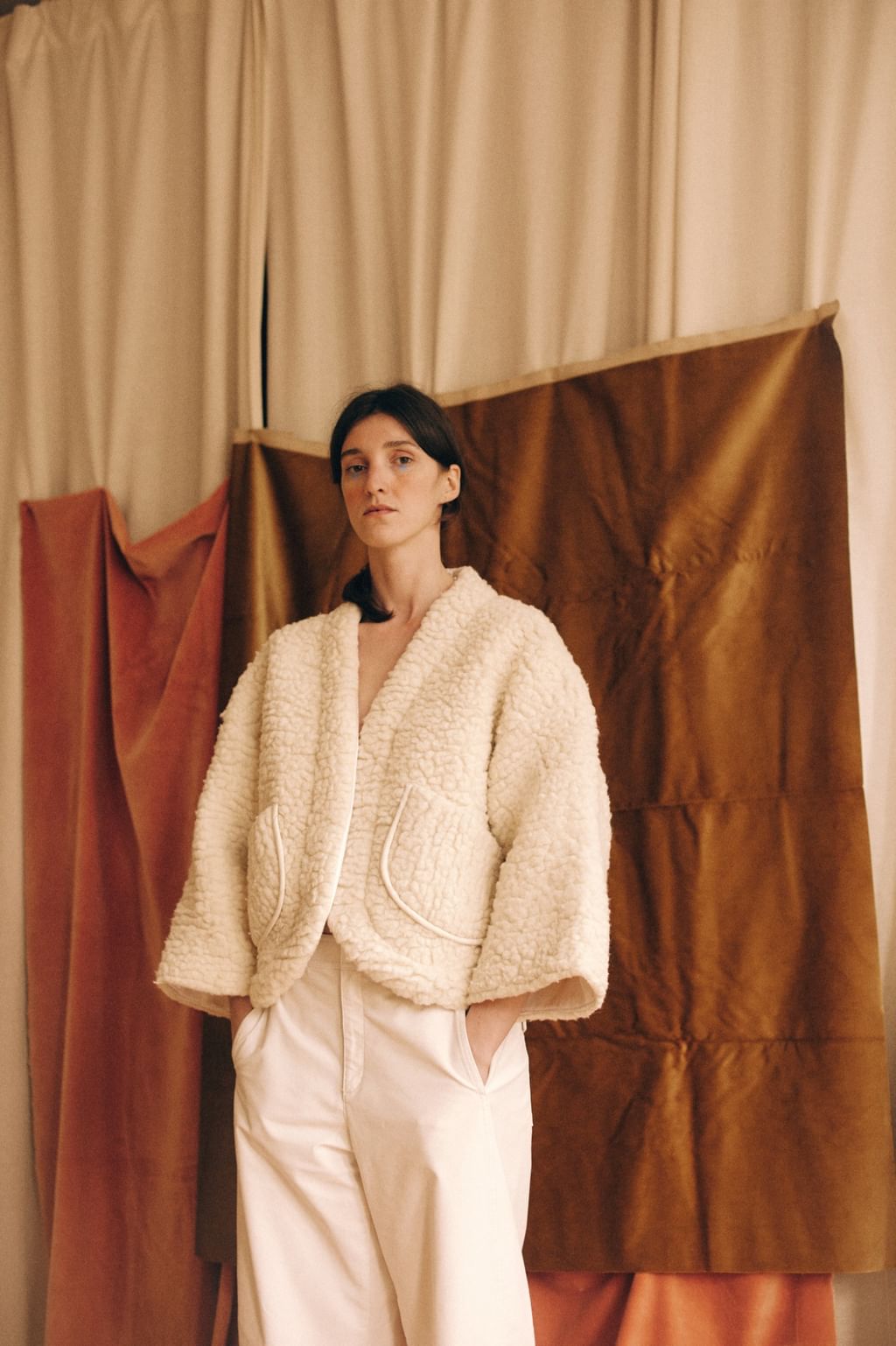 Upcycled - Kimonowa kurtka z kremowego wełny merino PREORDER