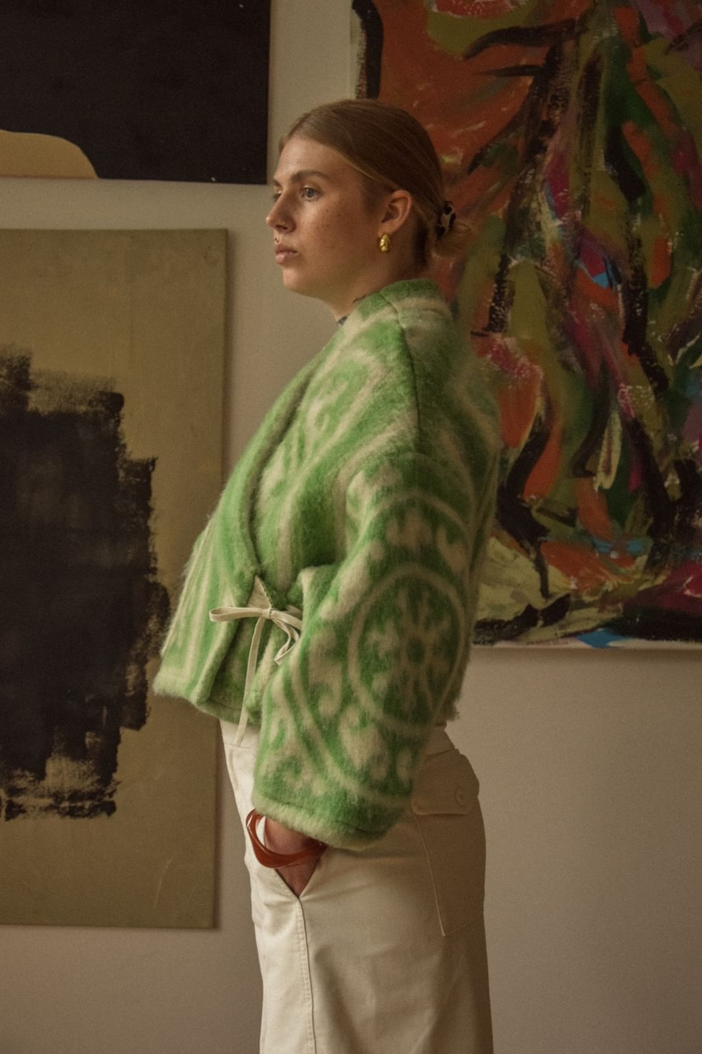 Upcycled - Kimono z wełnianego koca w ornamentowy wzór