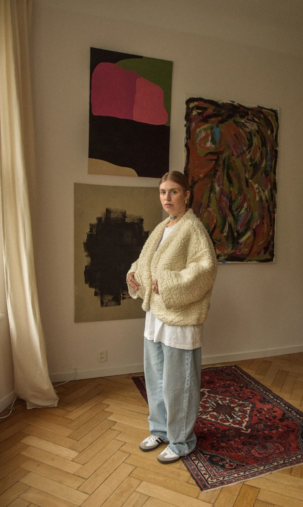 Upcycled - Kimonowa kurtka z kremowego wełny merino