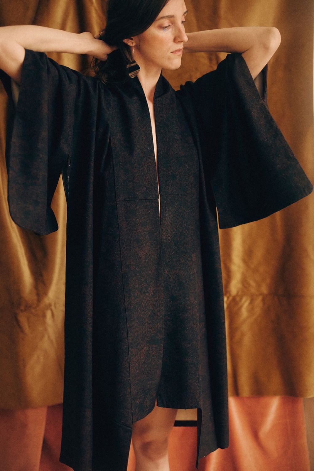 Jedwabne atramentowe ręcznie szyte haori