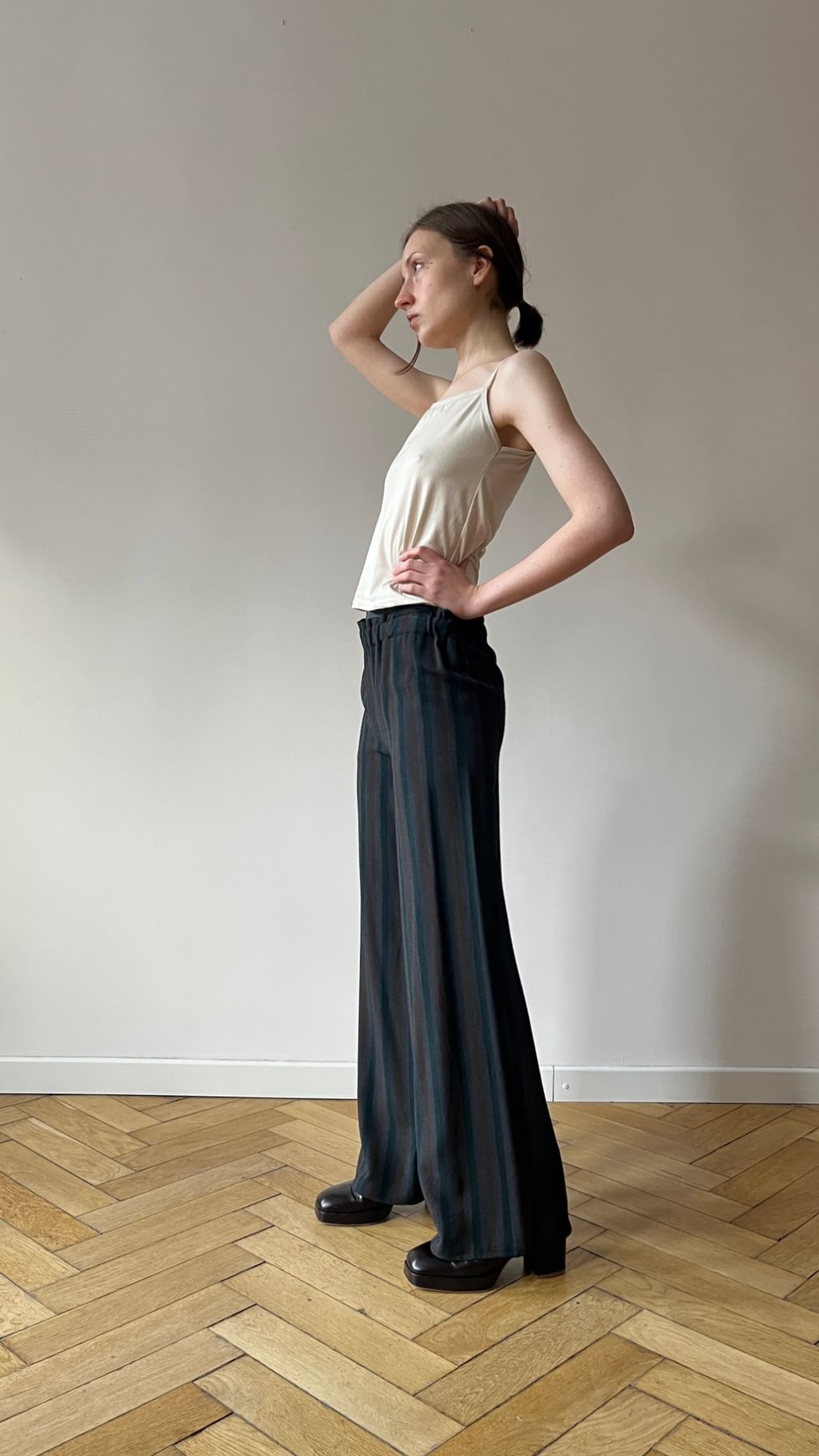 Spodnie w paski z tkaniny vintage 