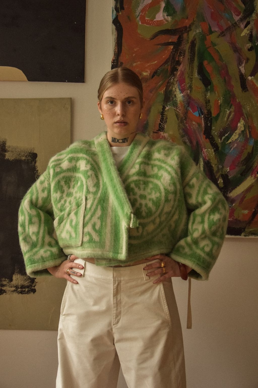 Upcycled - Kimono z wełnianego koca w ornamentowy wzór
