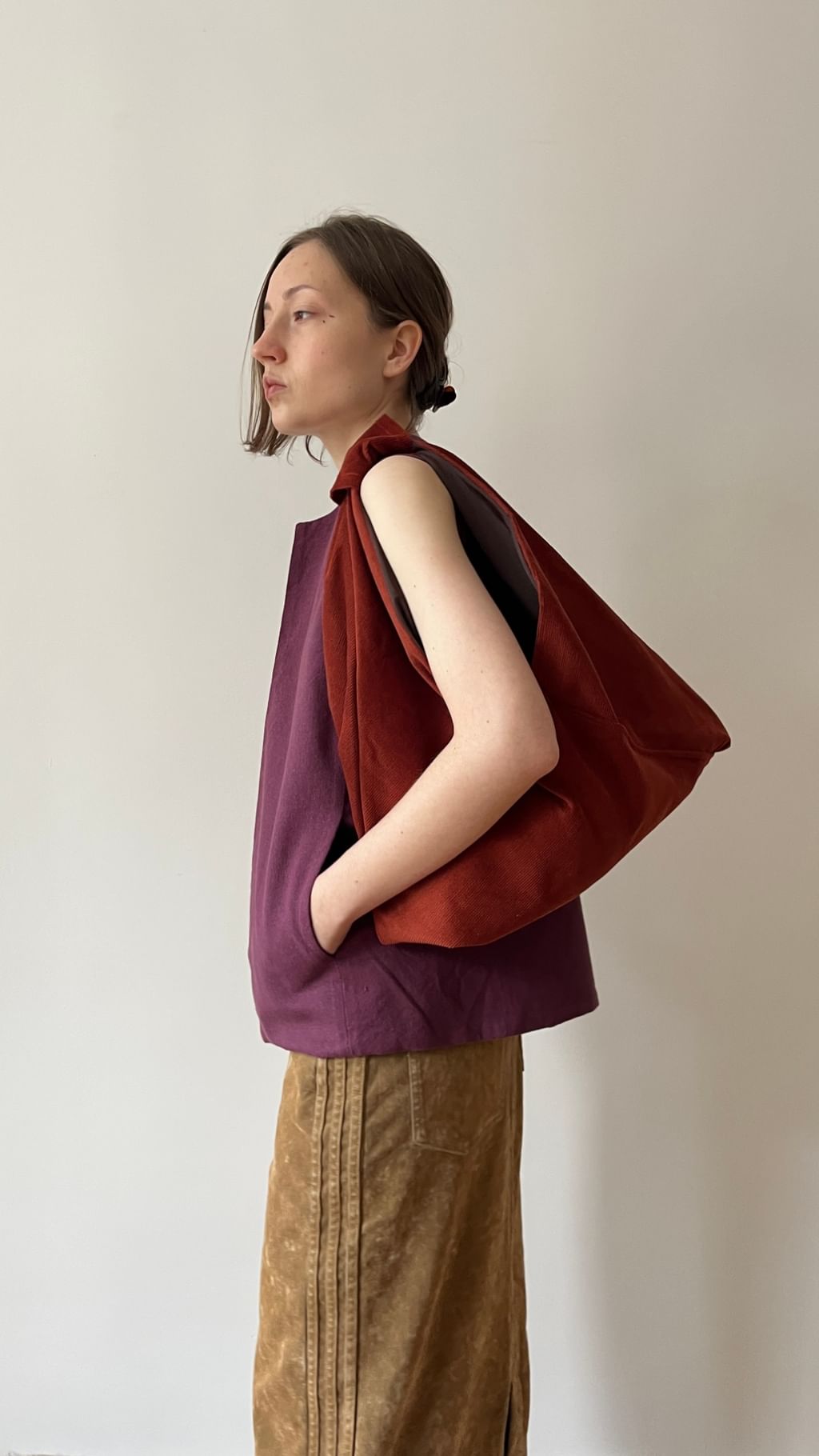 Torebka w kolorze miedzianym drobny sztruks