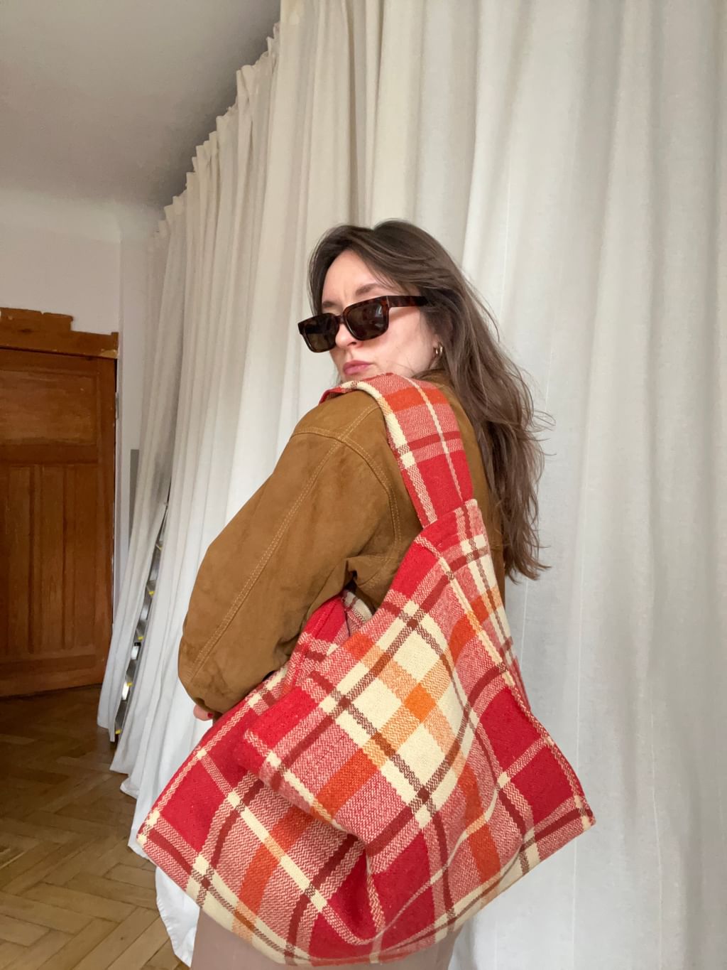 Torba w kratę z wełnianego koca UNISEX