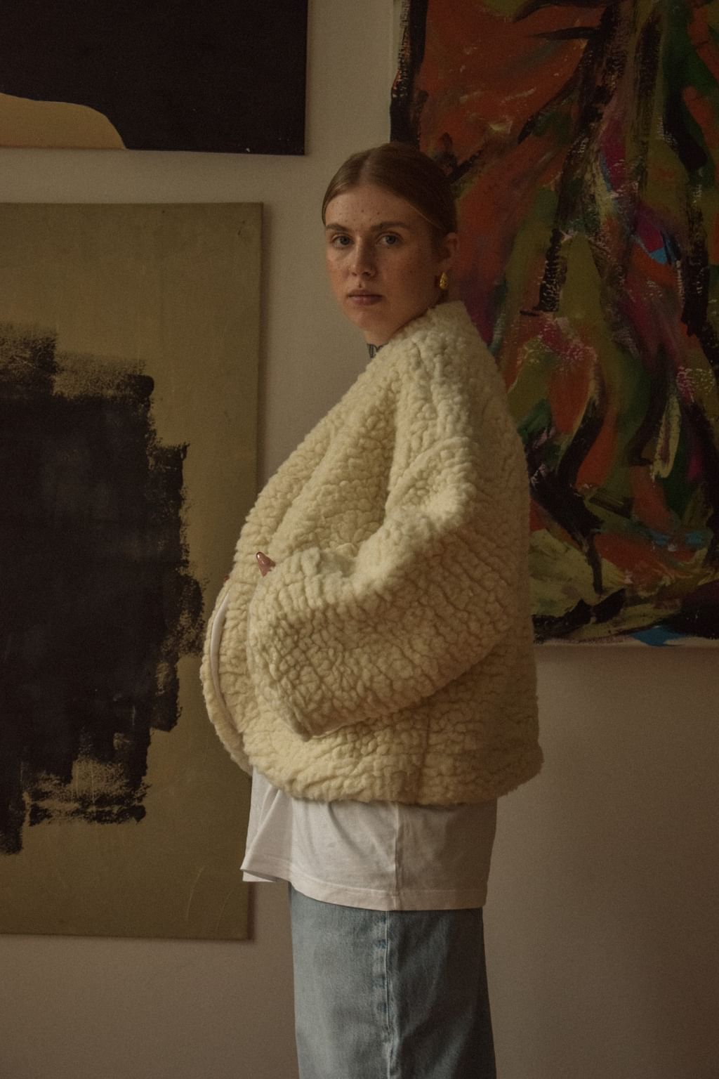 Upcycled - Kimonowa kurtka z kremowego wełny merino
