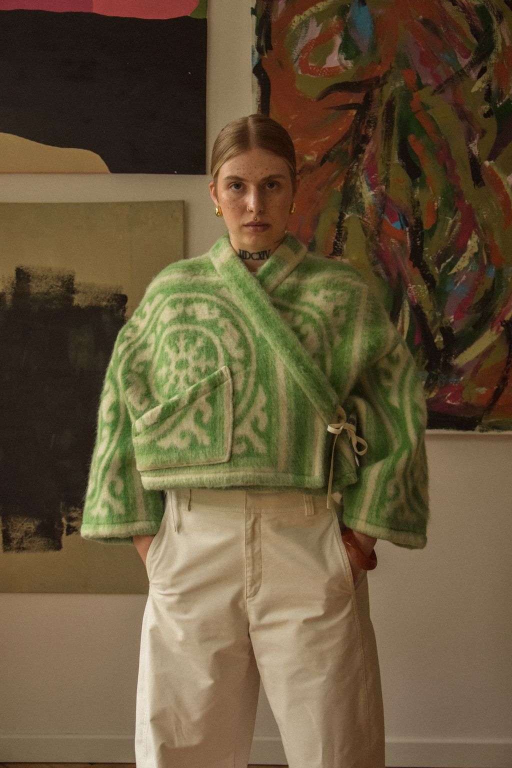 Upcycled - Kimono z wełnianego koca w ornamentowy wzór