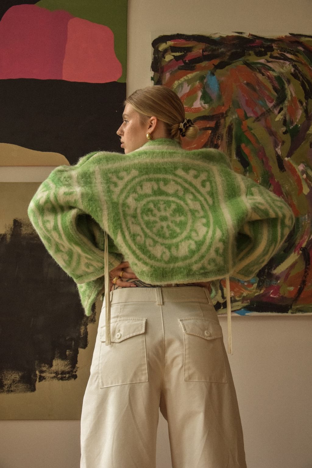 Upcycled - Kimono z wełnianego koca w ornamentowy wzór