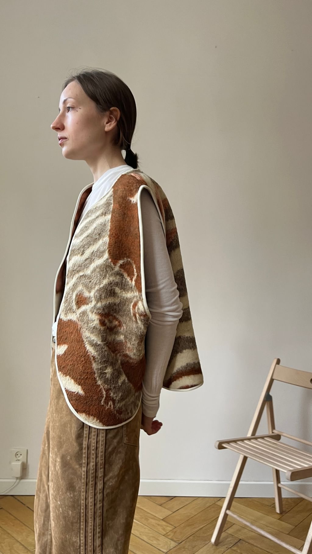 Duża kamizelka z kotami z bawełnianego koca vintage 