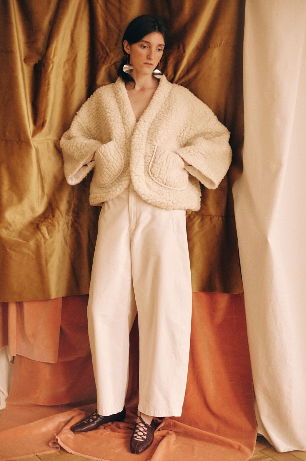 Upcycled - Kimonowa kurtka z kremowego wełny merino PREORDER