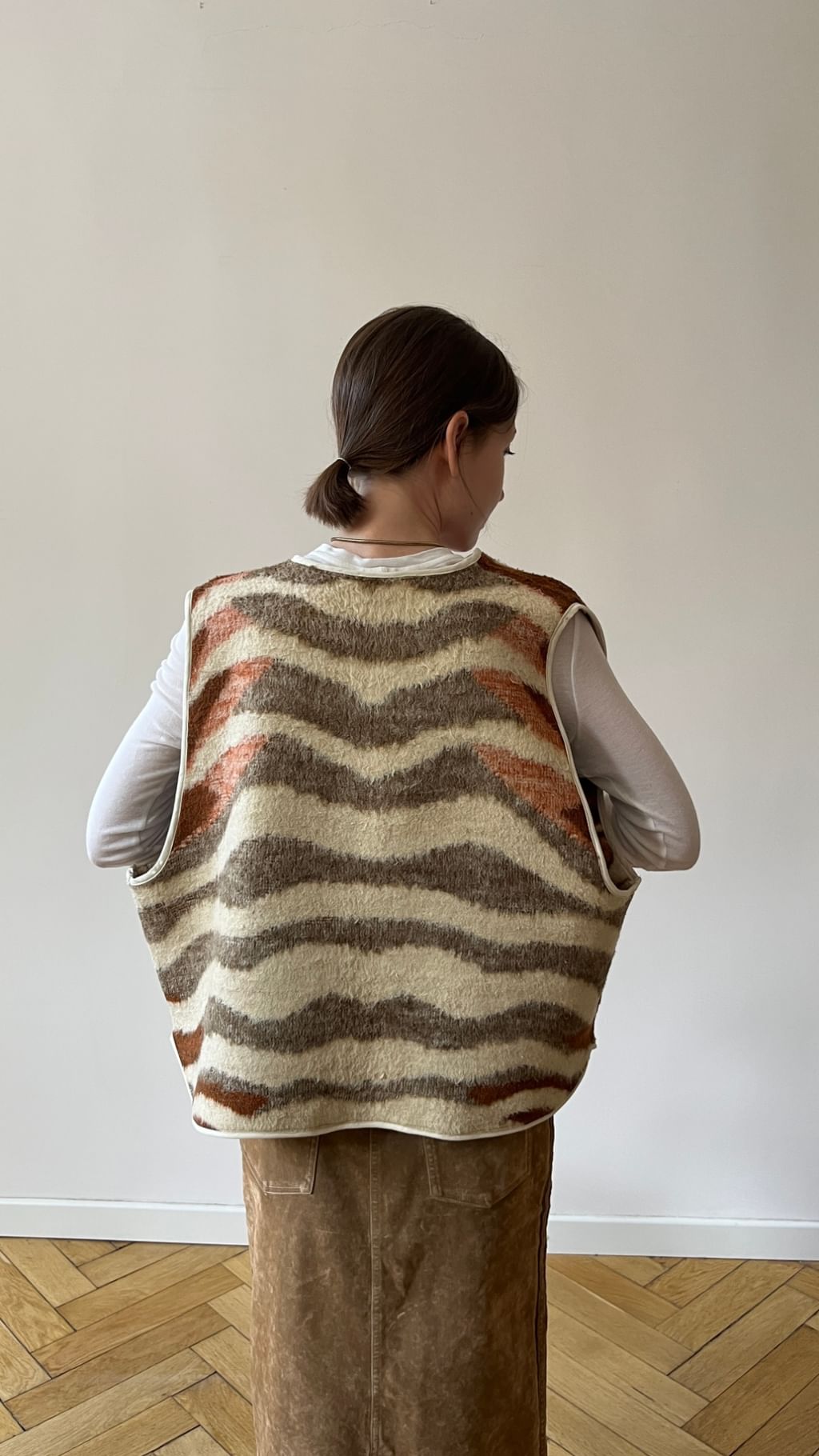 Duża kamizelka z kotami z bawełnianego koca vintage 