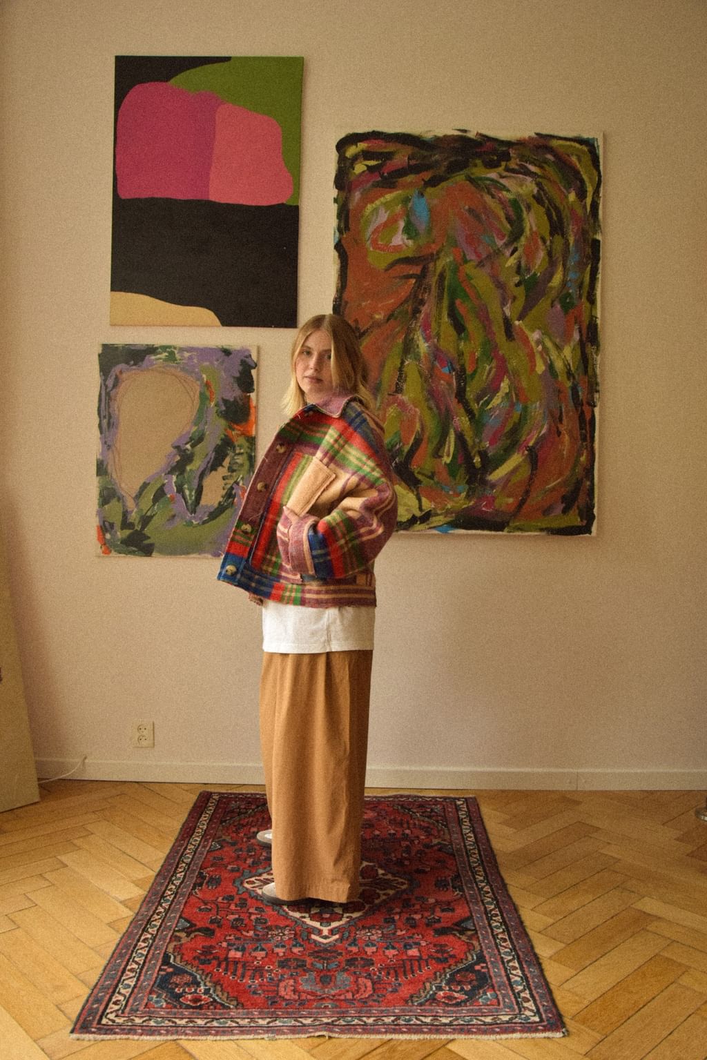 Upcycled - Kurtka z bawełnianego kocyka w kratę