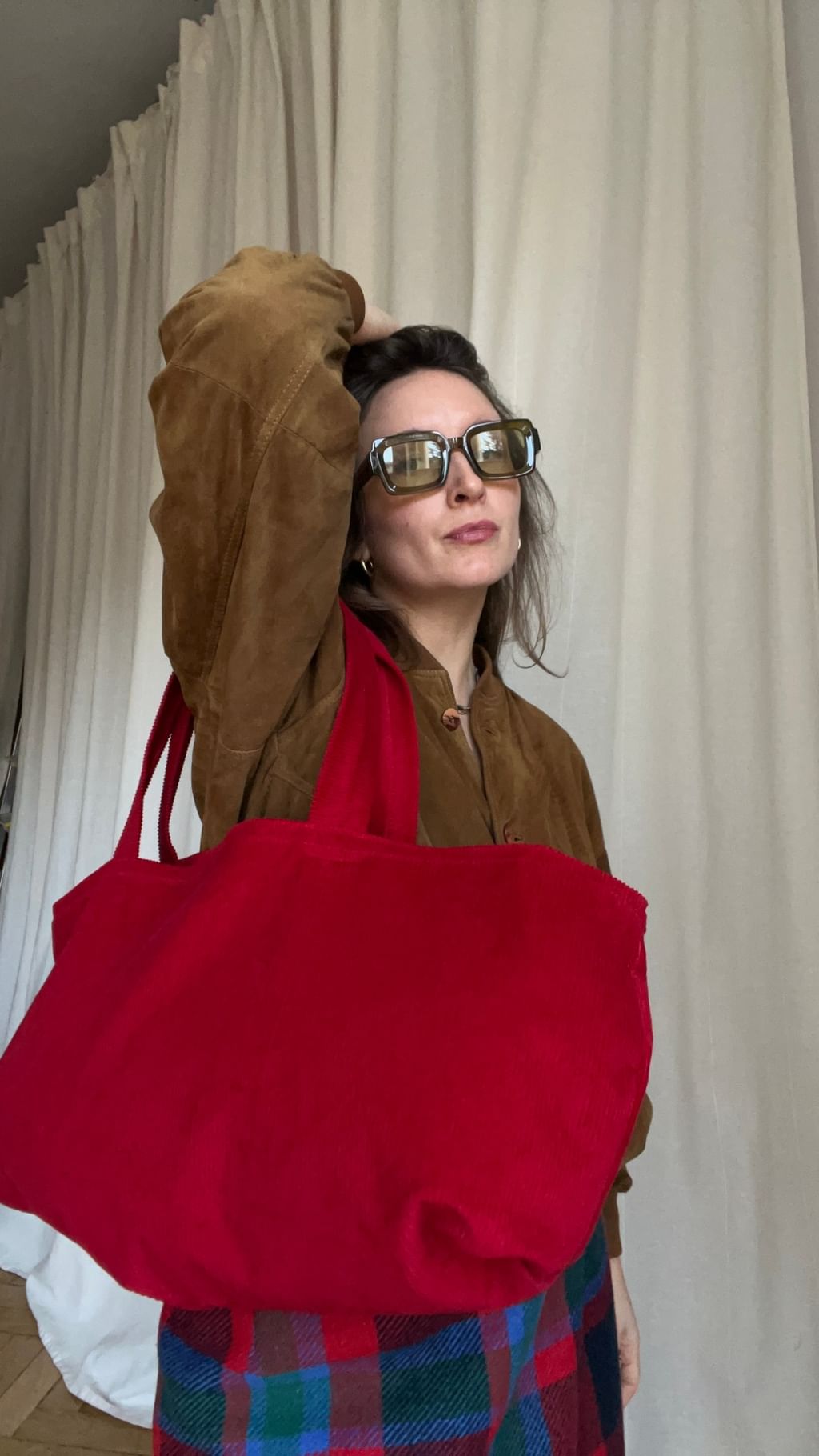 Torba na ramie czerwony sztruks 