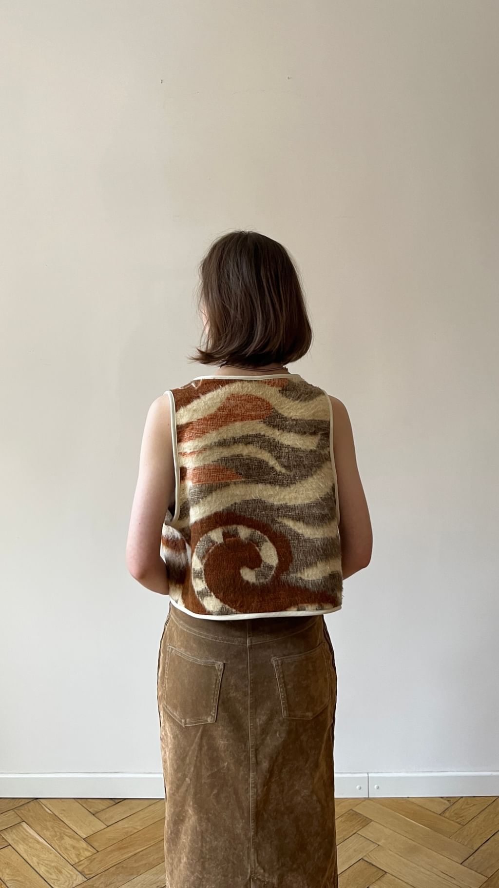 Kamizelka z bawełnianego koca vintage 