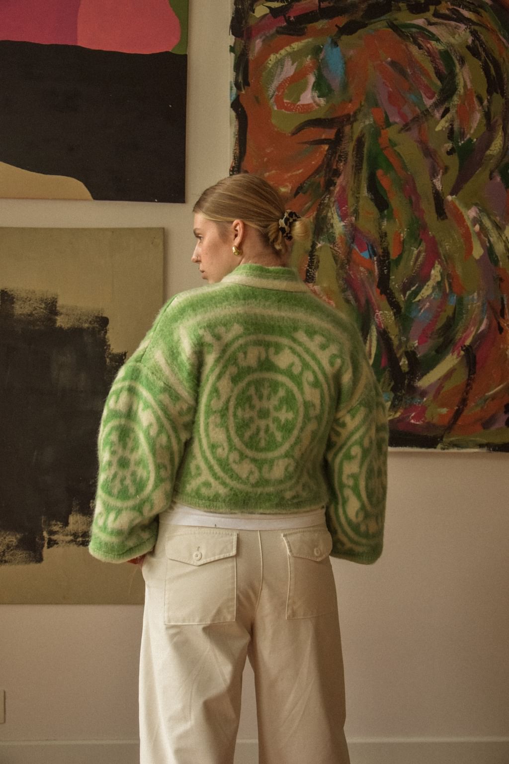 Upcycled - Kimono z wełnianego koca w ornamentowy wzór