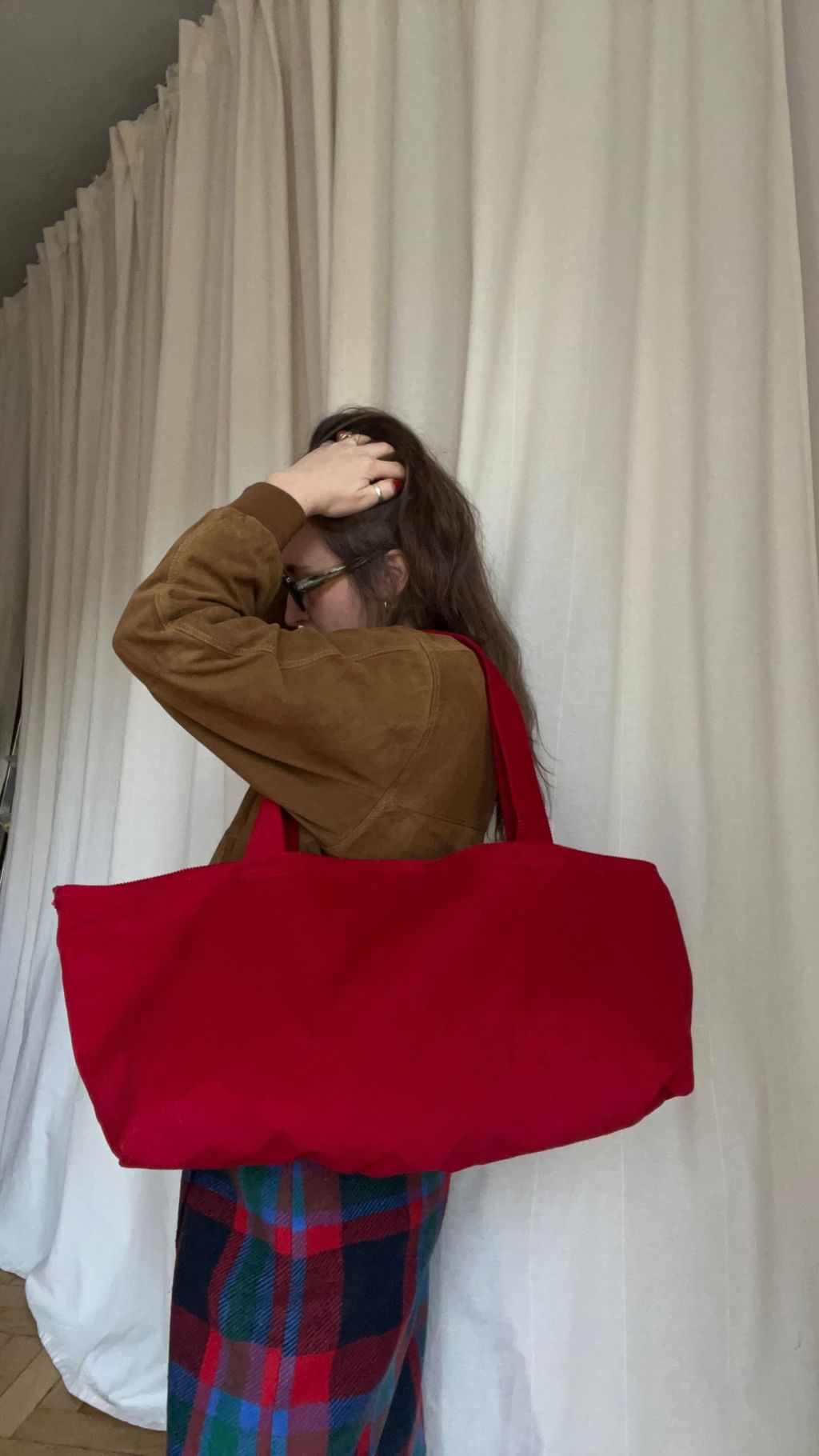 Torba na ramie czerwony sztruks 