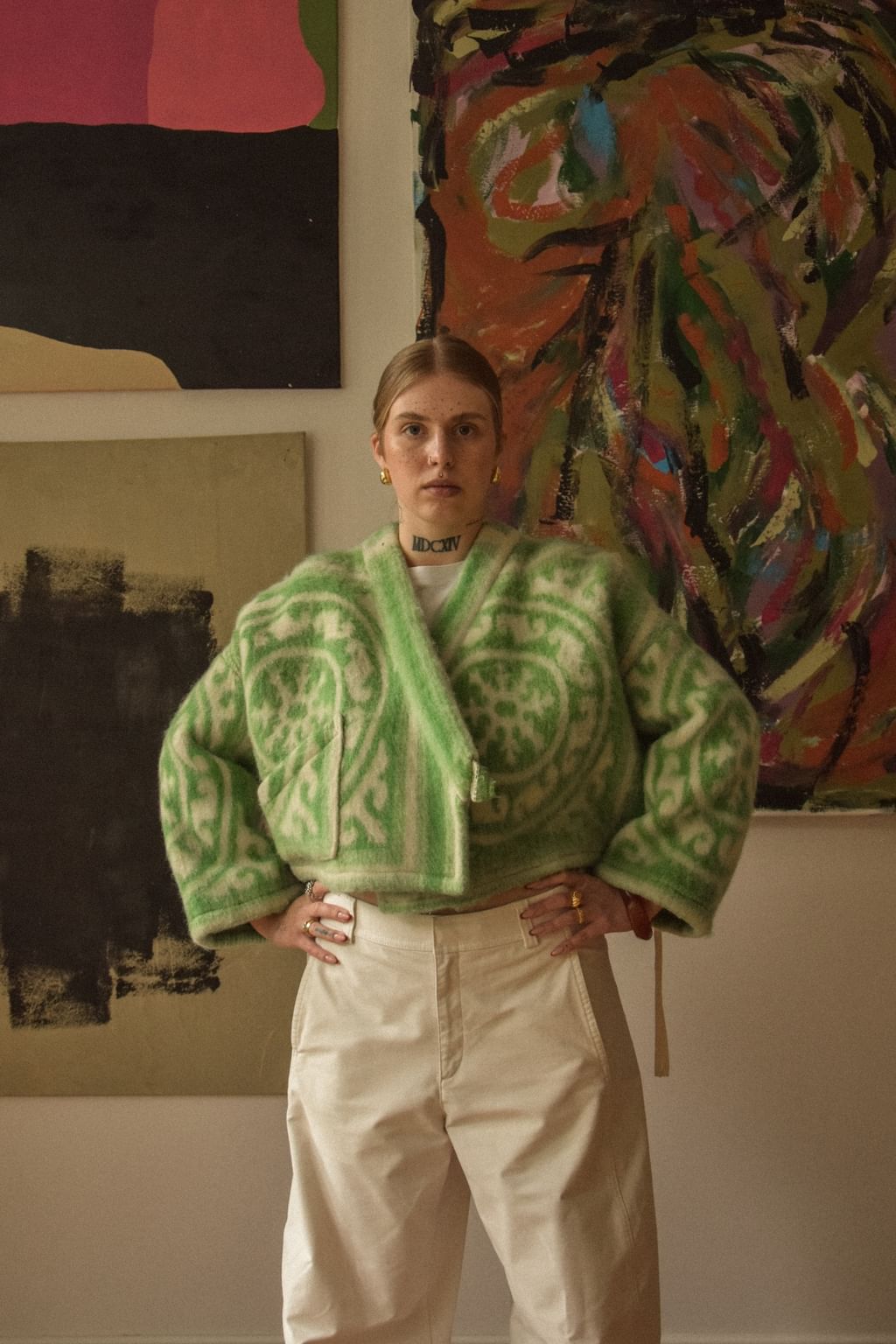 Upcycled - Kimono z wełnianego koca w ornamentowy wzór