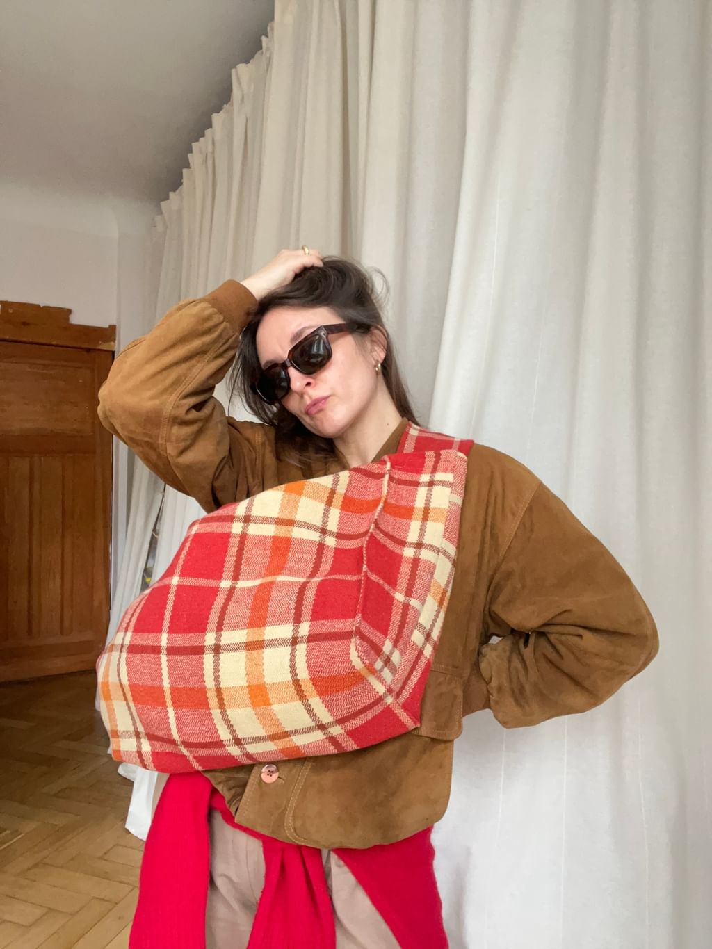 Torba w kratę z wełnianego koca UNISEX