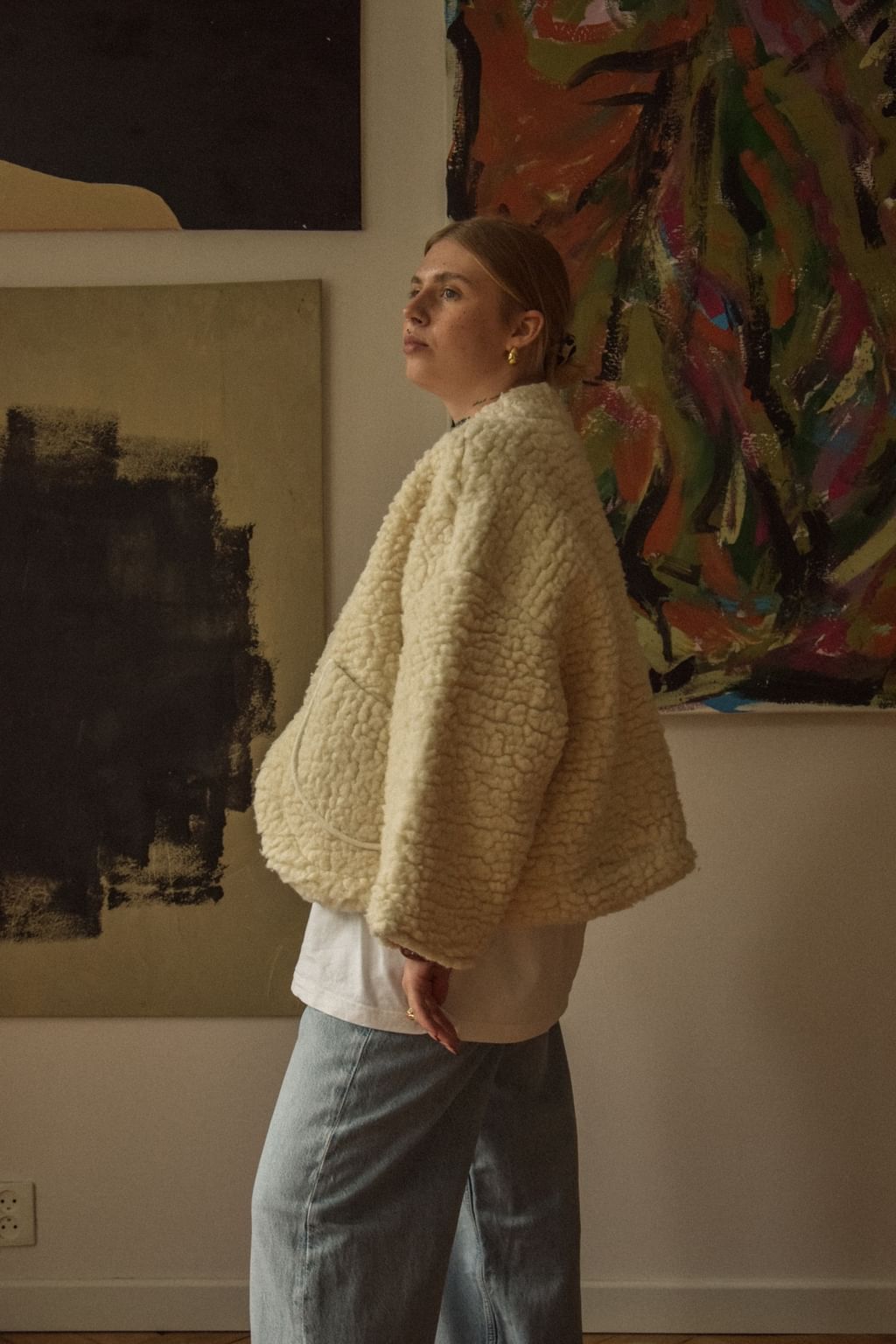 Upcycled - Kimonowa kurtka z kremowego wełny merino