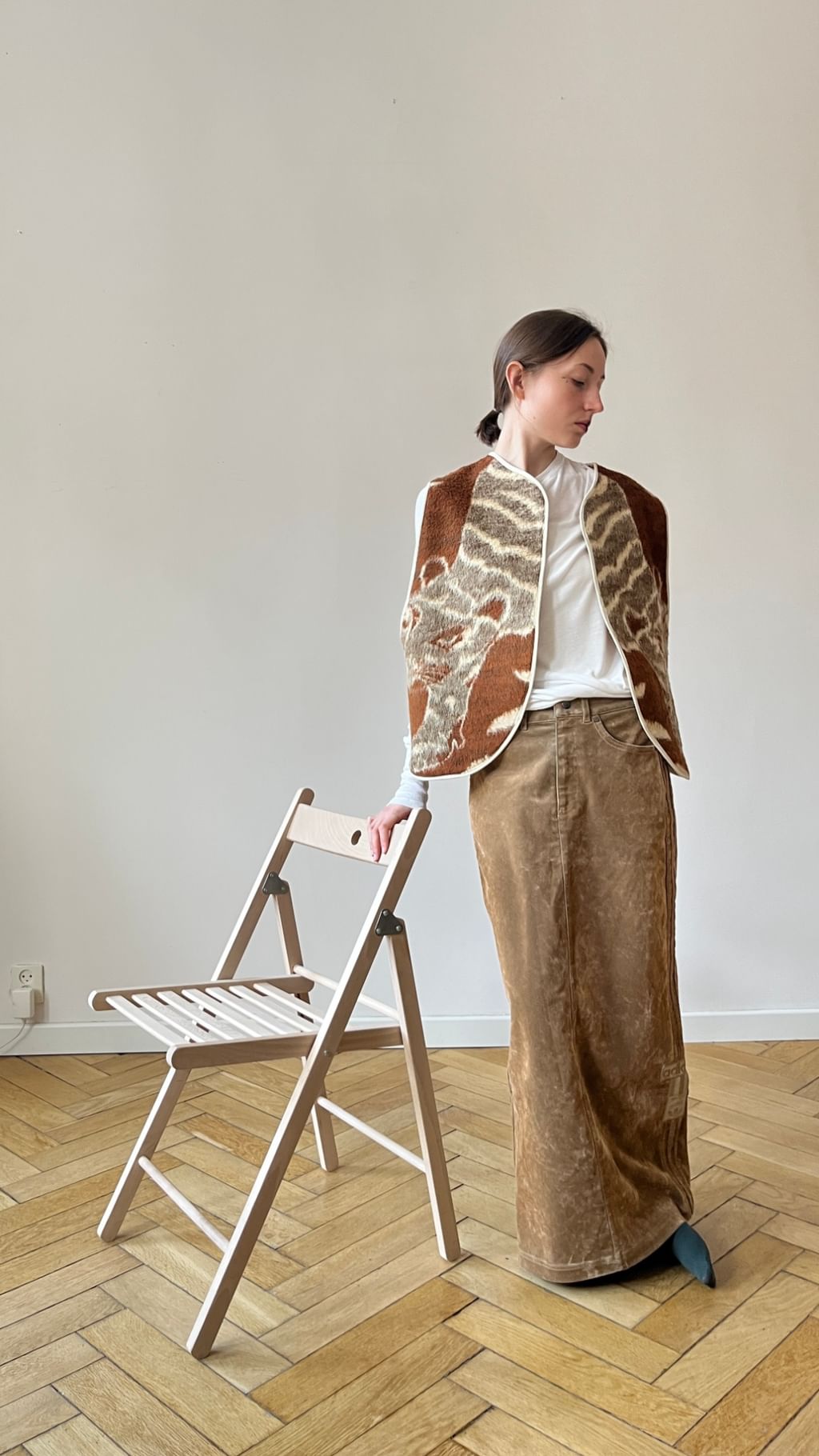 Duża kamizelka z kotami z bawełnianego koca vintage 