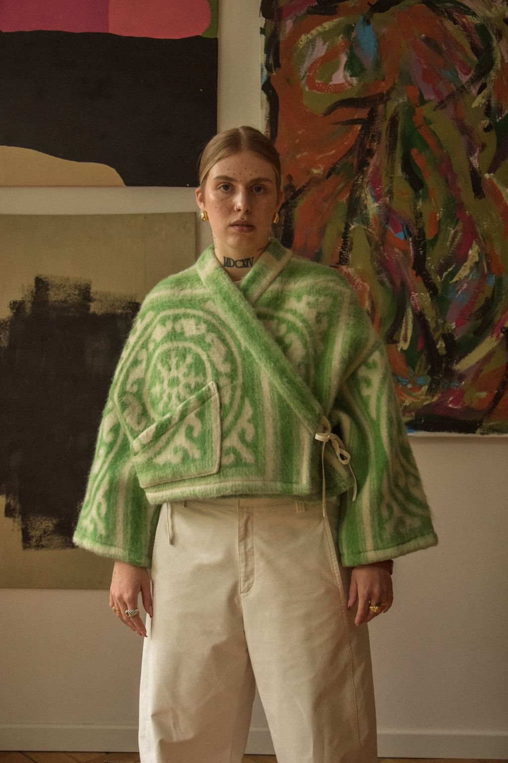 Upcycled - Kimono z wełnianego koca w ornamentowy wzór
