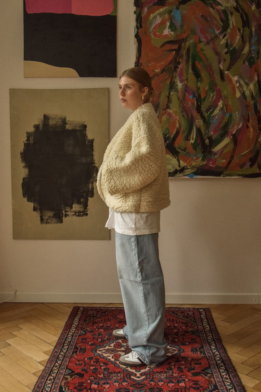 Upcycled - Kimonowa kurtka z kremowego wełny merino