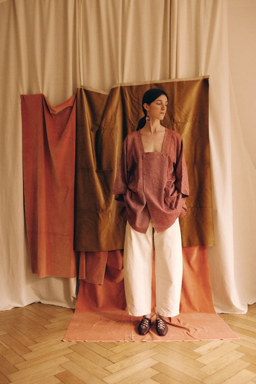 Jedwabna ręcznie szyta tunika haori 