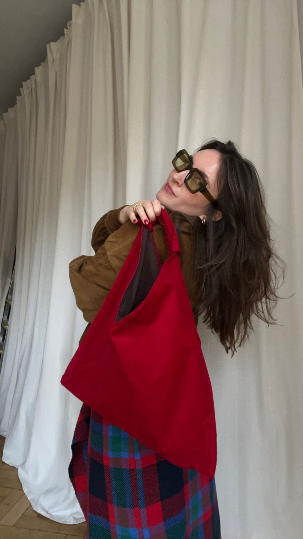 Origami bag czerwony sztruks