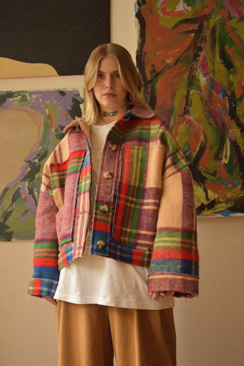 Upcycled - Kurtka z bawełnianego kocyka w kratę