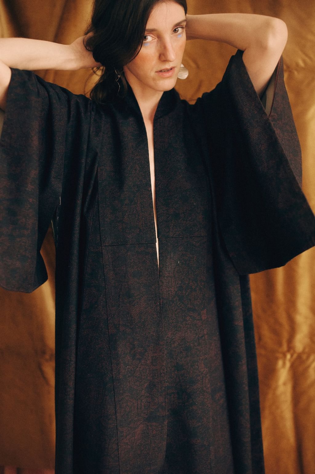 Jedwabne atramentowe ręcznie szyte haori