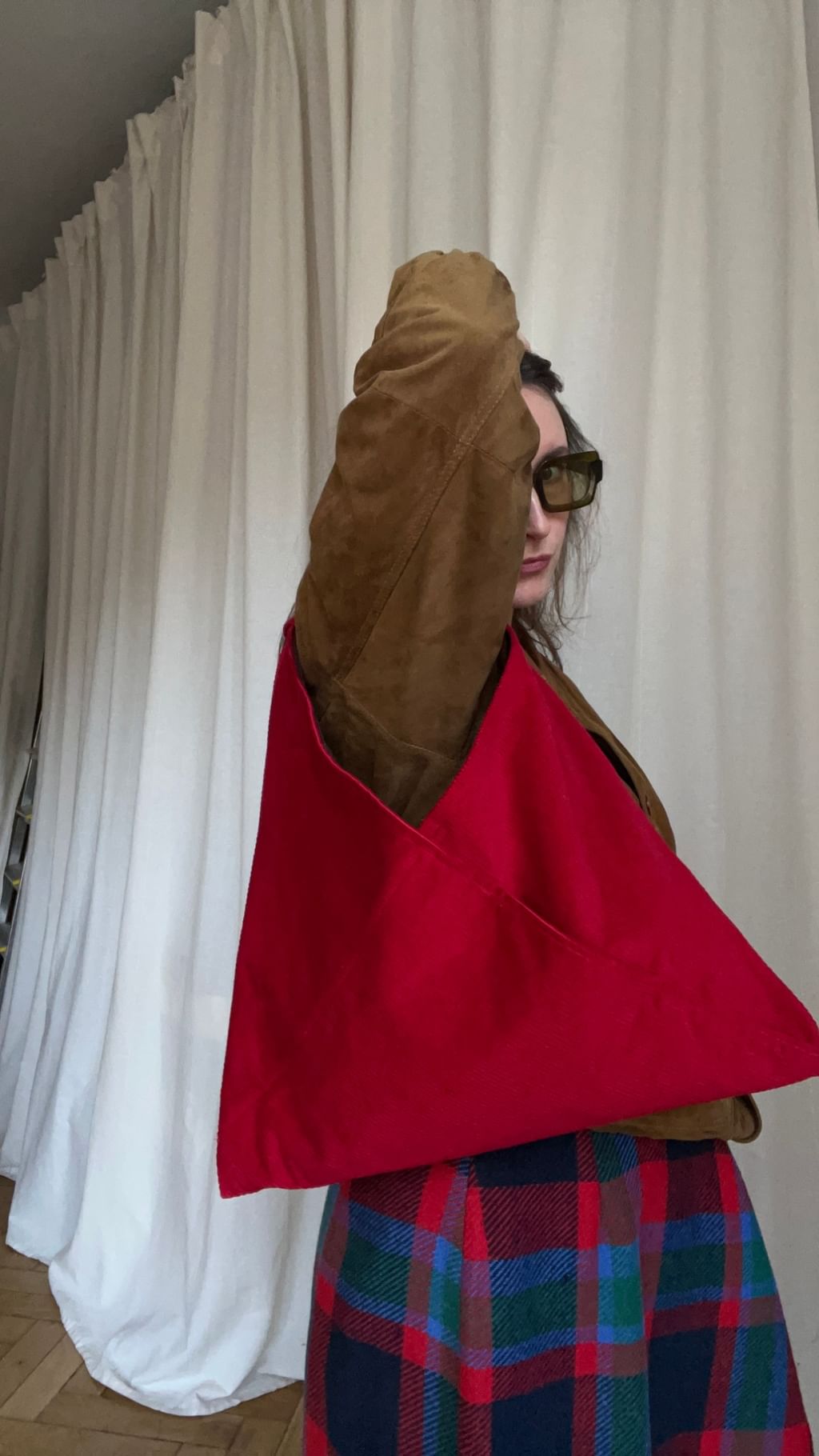 Origami bag czerwony sztruks