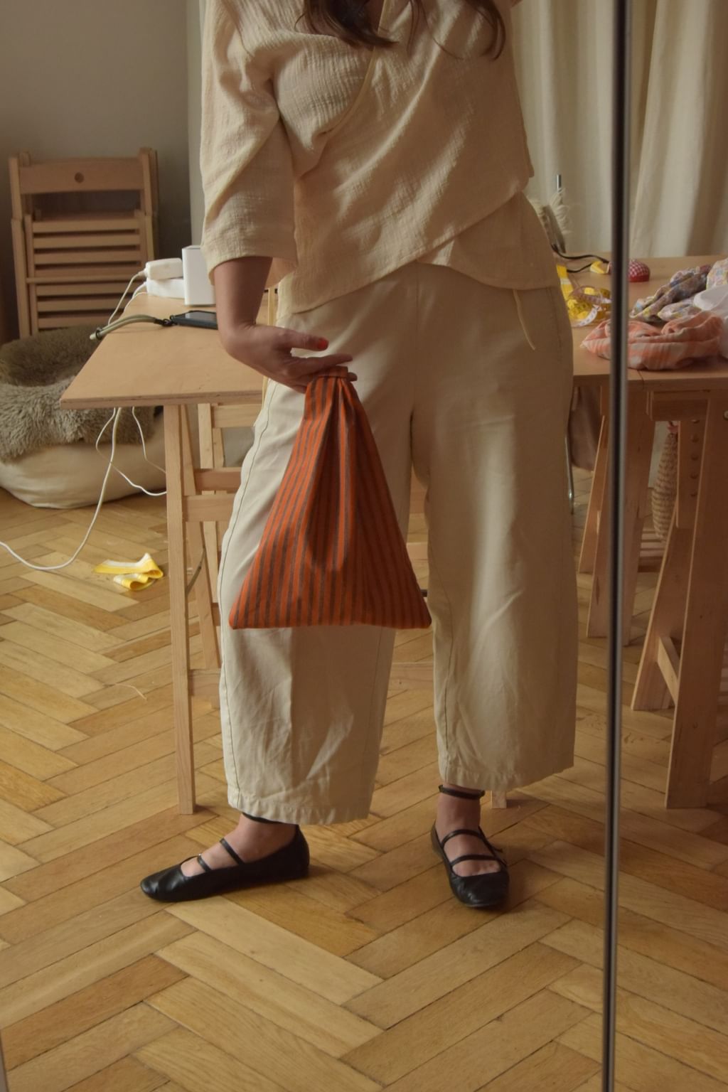 Torebka z tkaniny vintage przywiezionej z Tokyo w paski