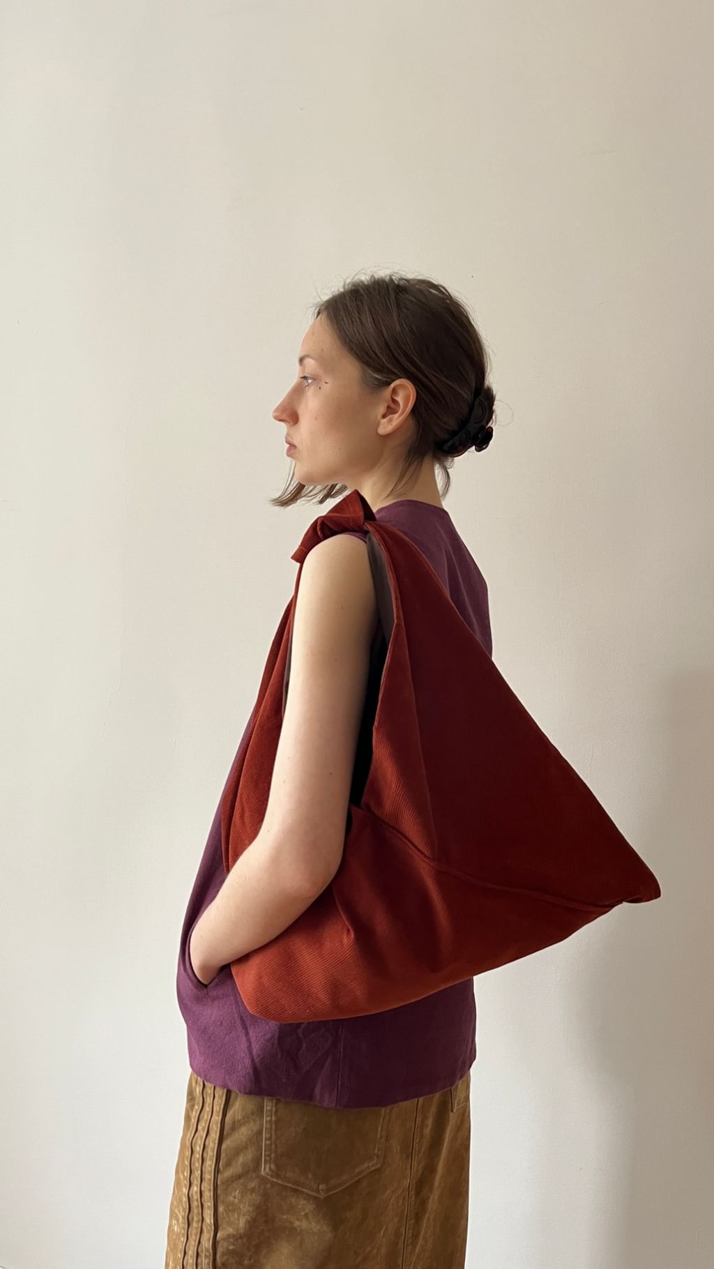 Torebka w kolorze miedzianym drobny sztruks