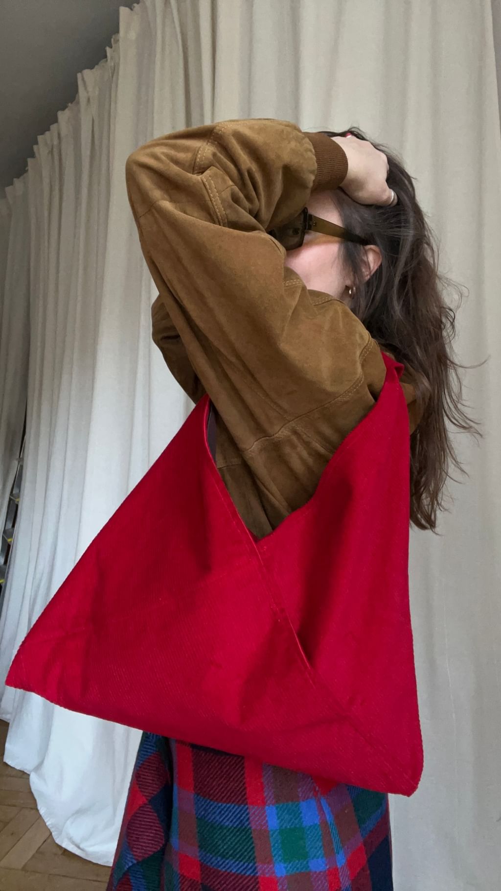 Origami bag czerwony sztruks