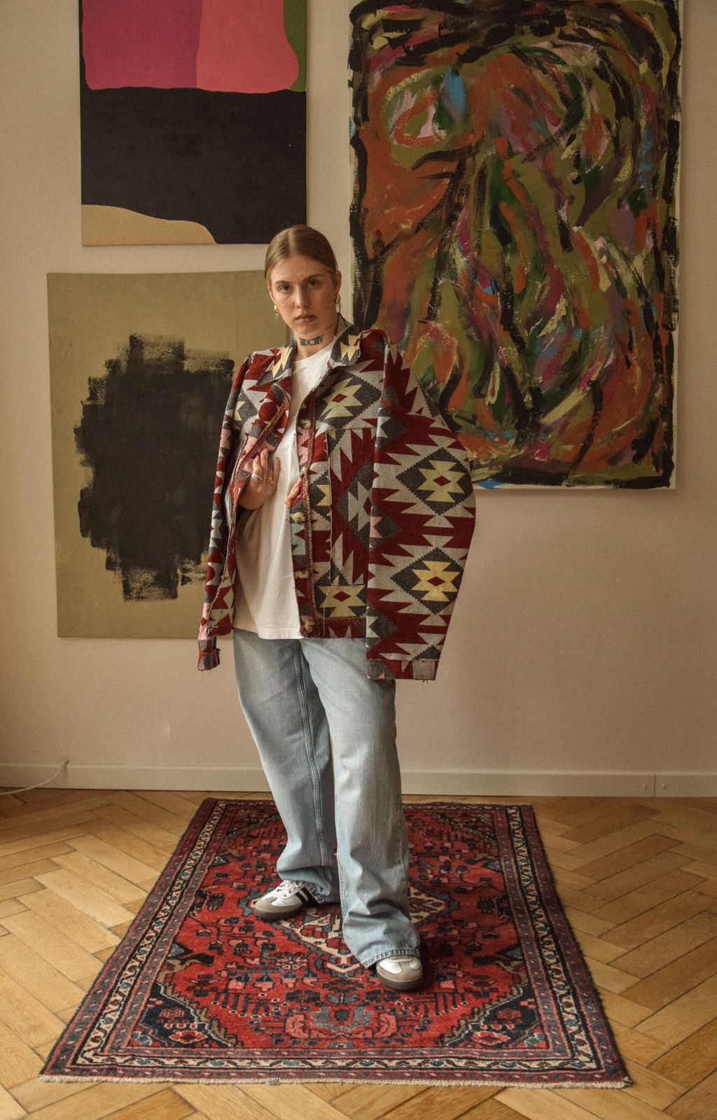 Upcycled - Kurtka koszulowa z geometrycznym tkanym patternem