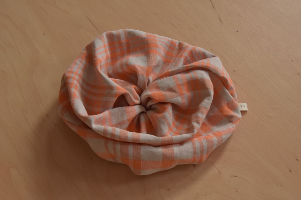 Mała scrunchie z tkaniny vintage pomarańczowa krata