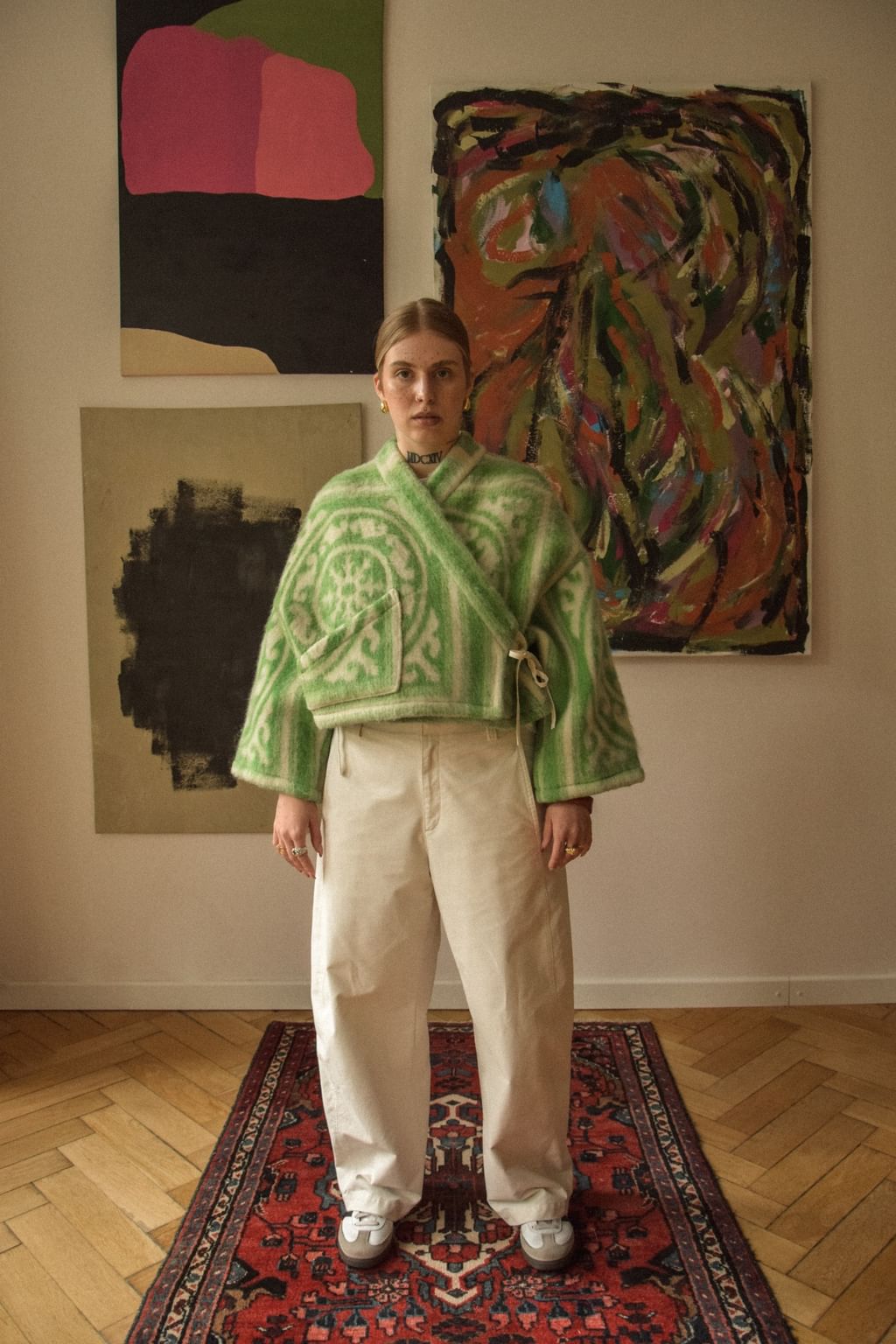 Upcycled - Kimono z wełnianego koca w ornamentowy wzór