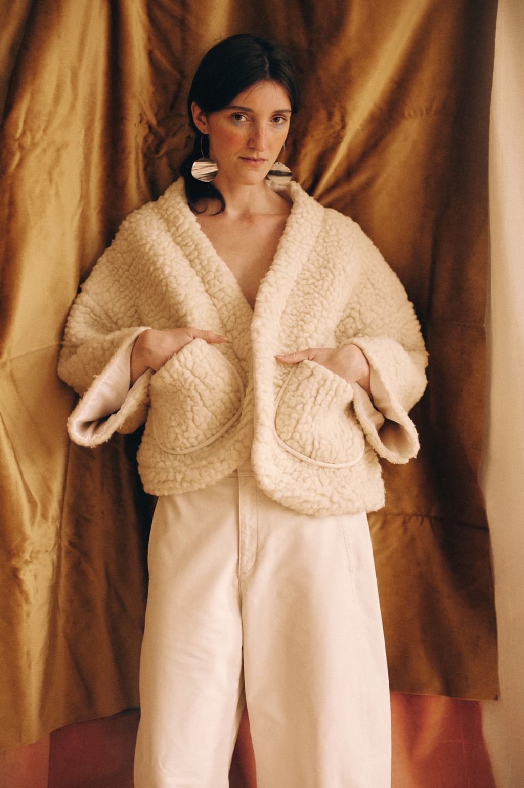 Upcycled - Kimonowa kurtka z kremowego wełny merino PREORDER