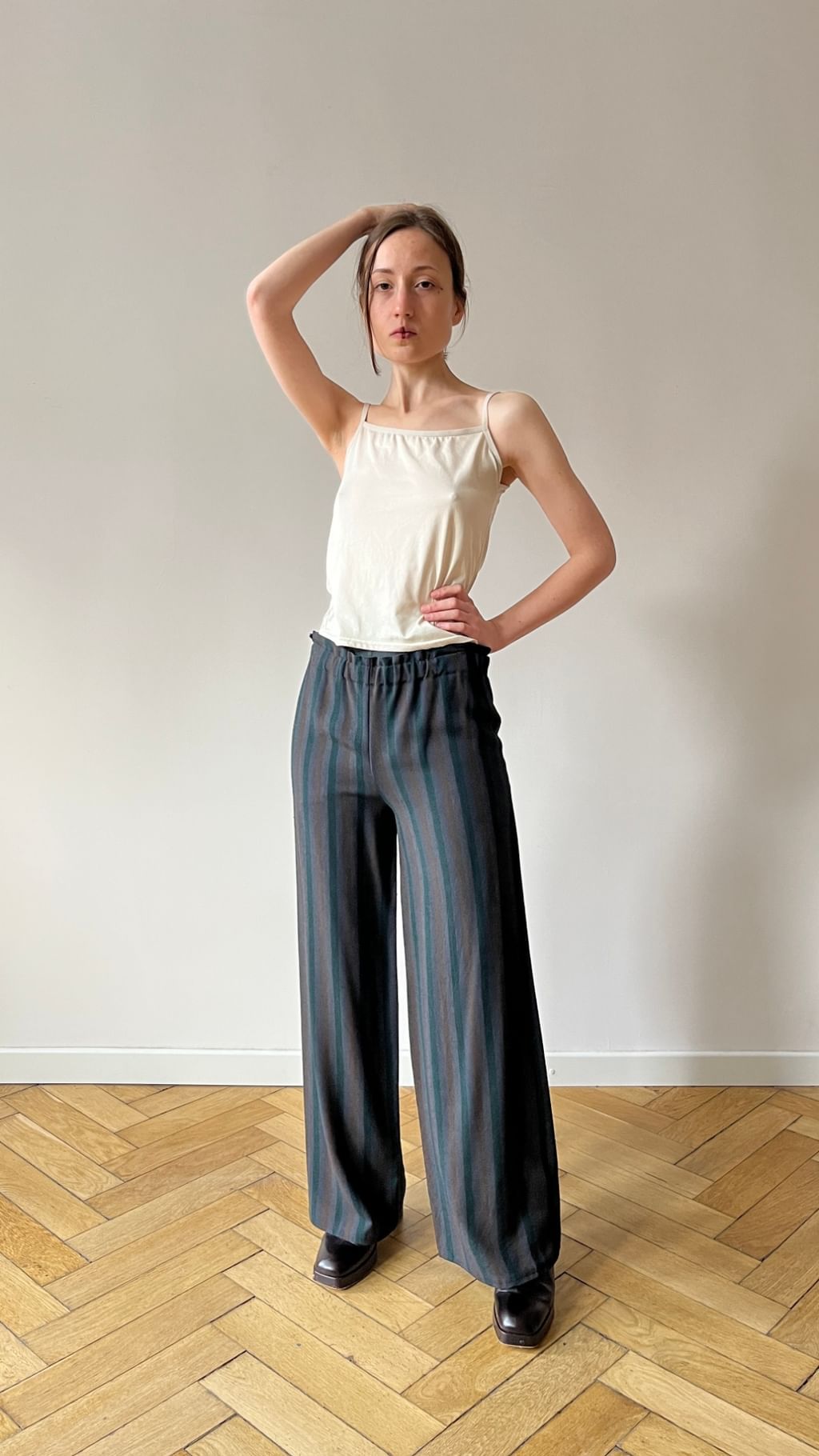 Spodnie w paski z tkaniny vintage 