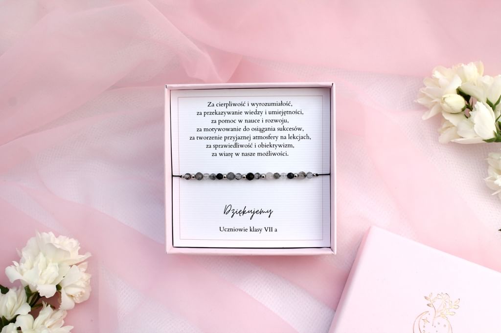 Bransoletka Classic elegancki prezent dla nauczycielki z kamieni Kwarcu Rutylowego