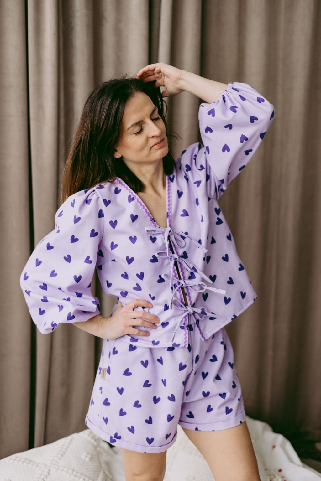 Komplet bluzka & szorty - Hearts Violeta