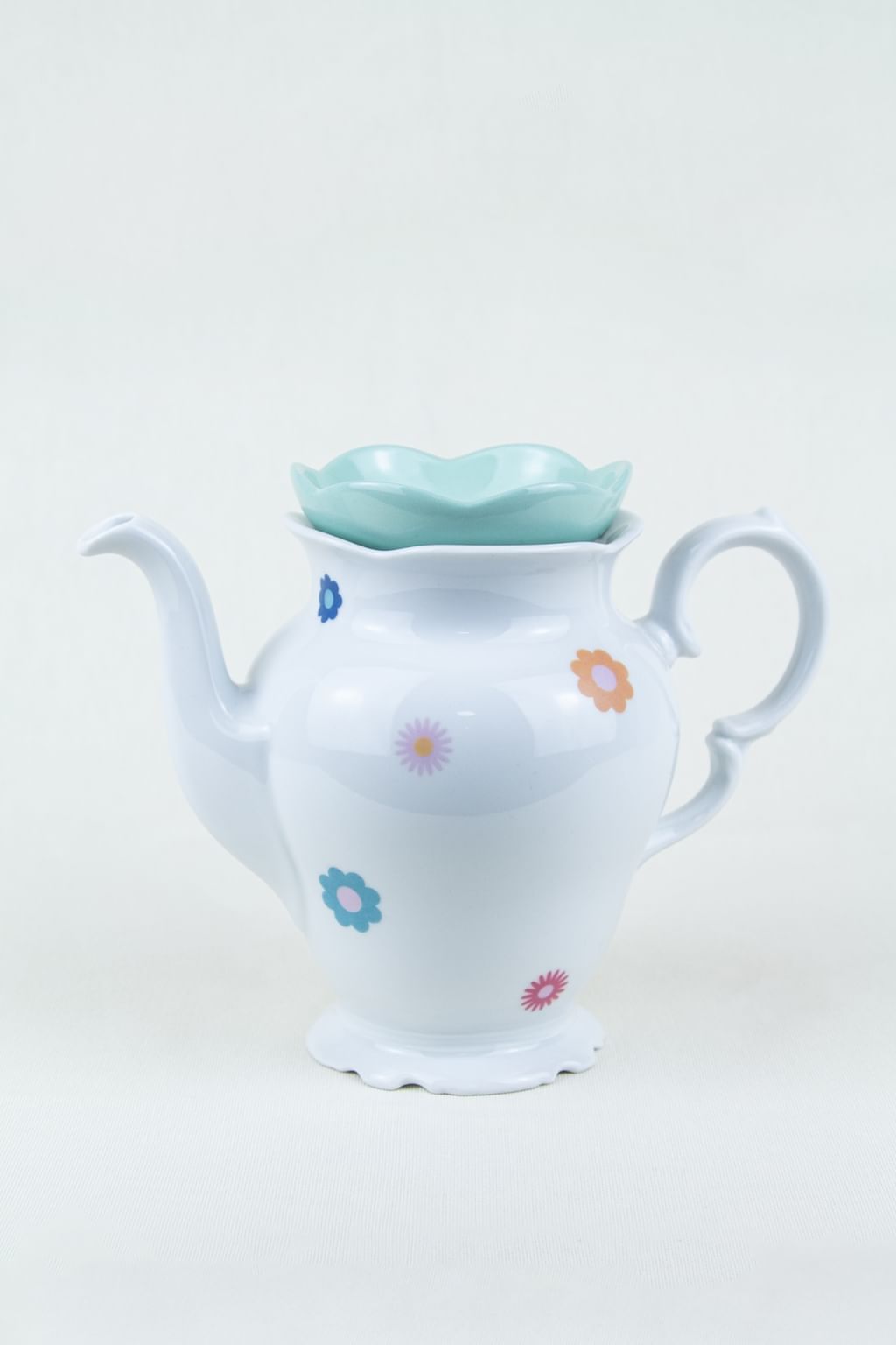 Imbryk vintage w kwiaty z miętową pokrywką FLOR