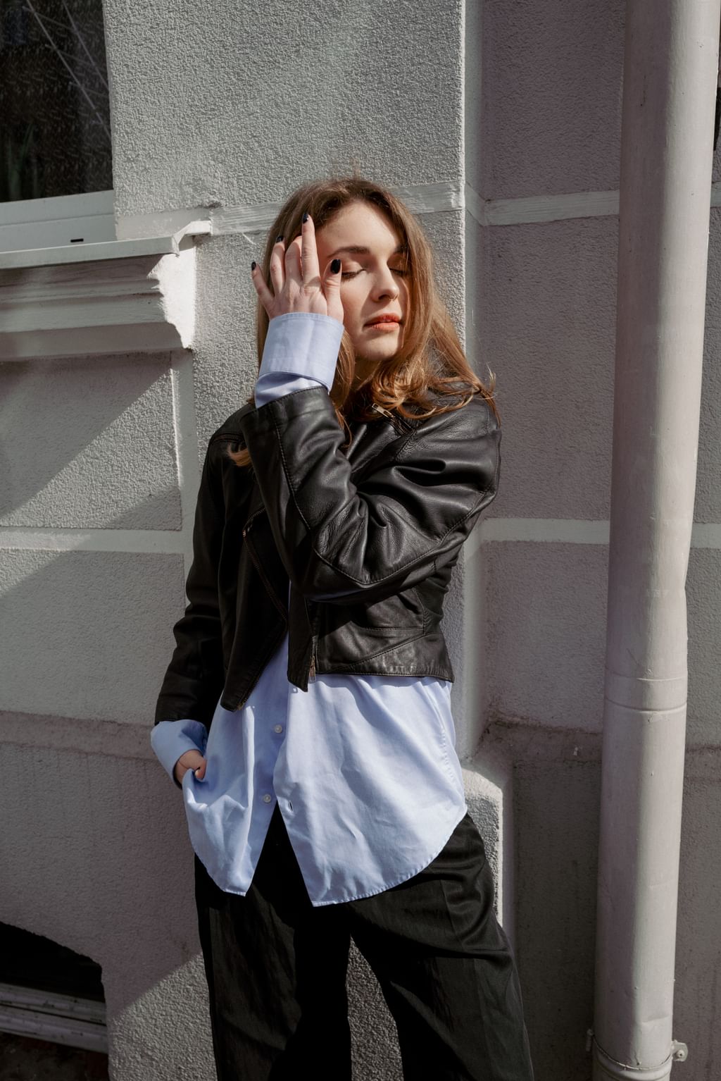 Czarna skóra vintage zip S/M