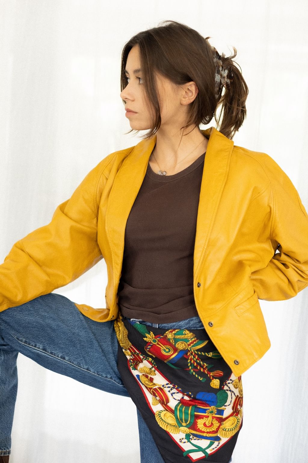 Skórzana, żółta kurtka vintage  XS/S  