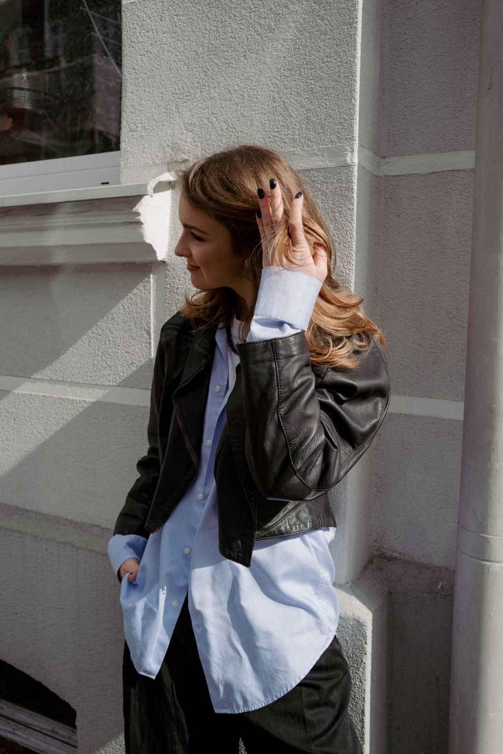 Czarna skóra vintage zip S/M