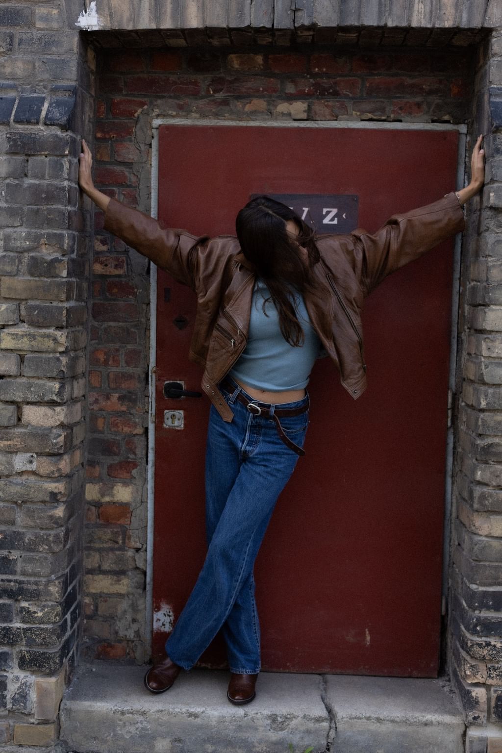 Brązowa skórzana kurtka vintage S