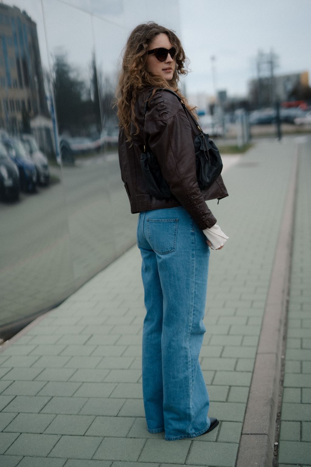 Czekoladowa skórzana kurtka S