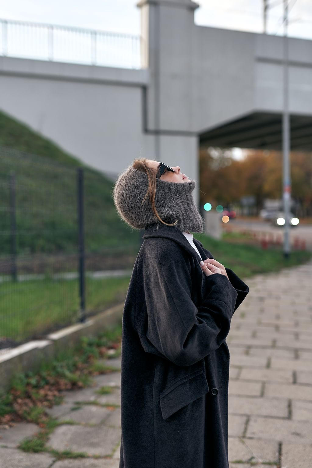 Grafitowy plaszcz wełna kaszmir angora L 