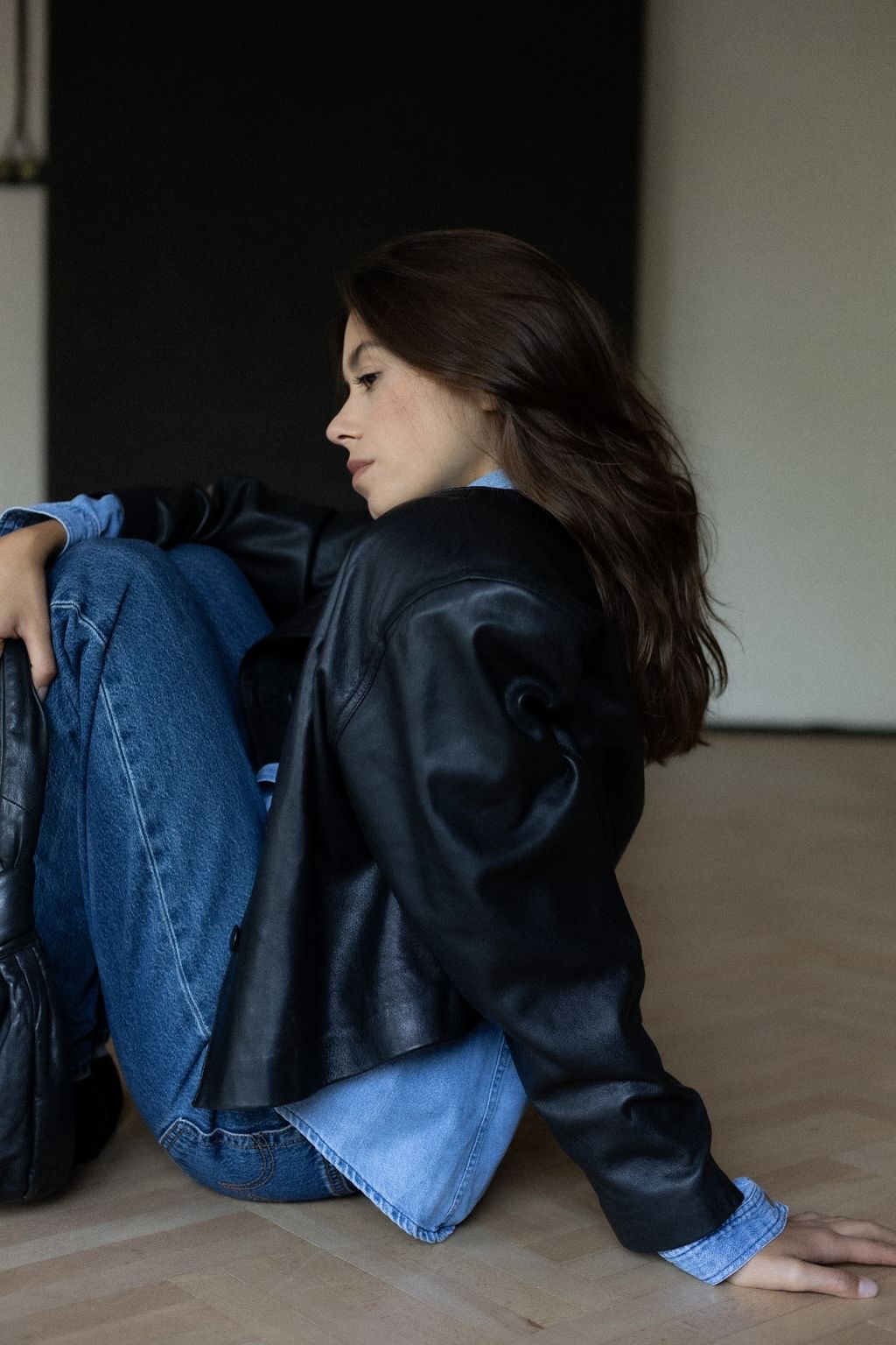 Czarna skórzana kurtka vintage L