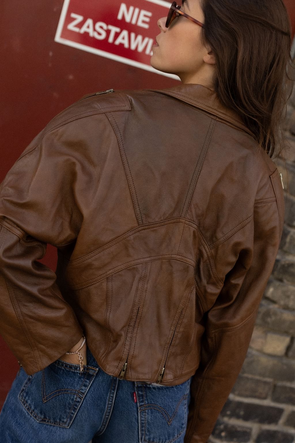 Brązowa skórzana kurtka vintage S
