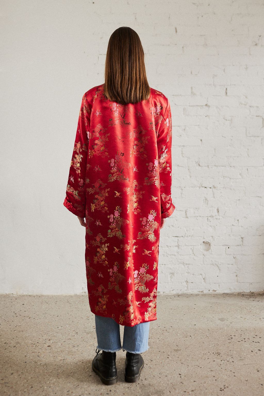 Czerwone satynowe kimono M